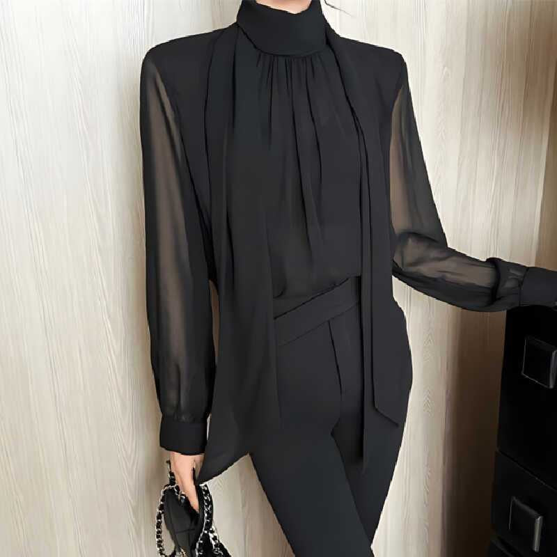 Blusa Chiffon Manga Longa