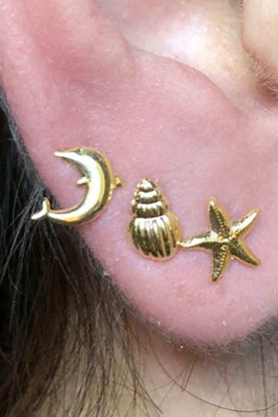 Trio de Brincos Marinhos Banhado em Ouro 18k