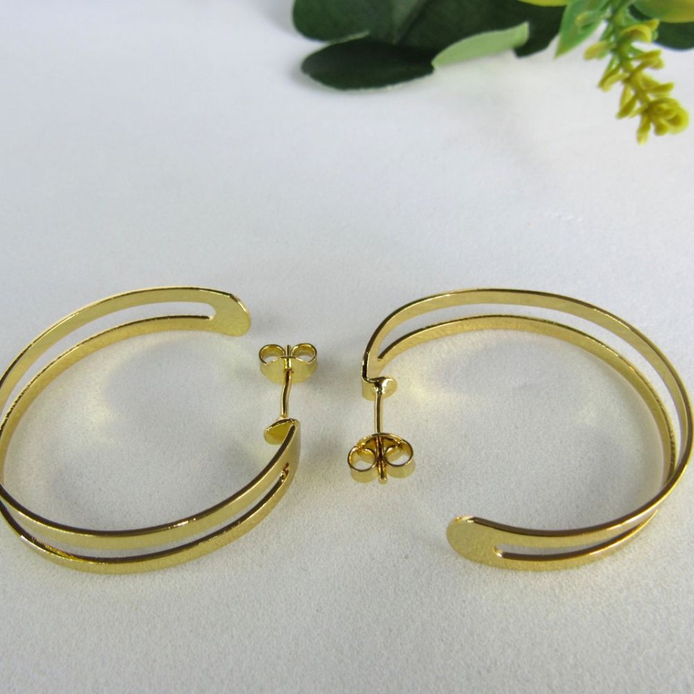 Brinco Argola Media Dupla Vazada