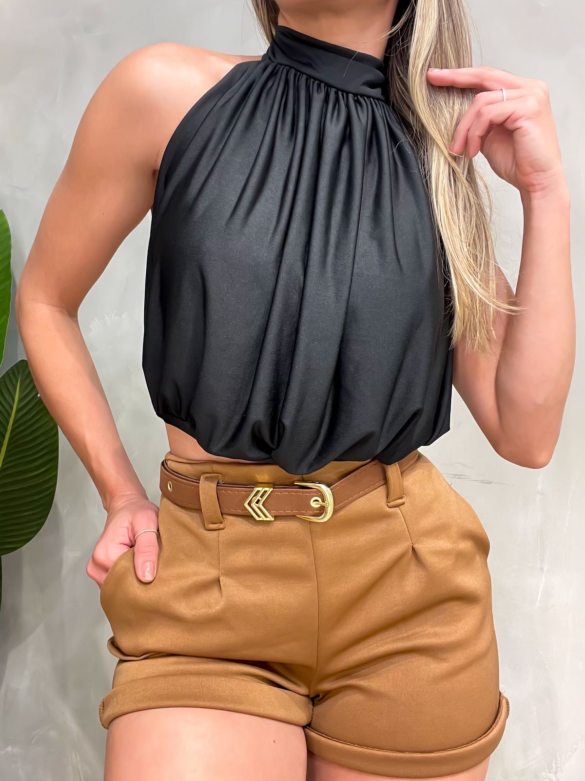 Cropped em Malha Romantic Balonê Frente Única com Amarração Tayna Ref. 1723